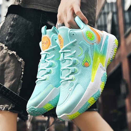 Womens Mens Basketball Shoes Lightweight Fashion Breathable Comfortable Non Slip Sport Indoor Outdoor Sneakers for Unisex Green Size 8