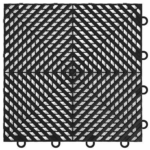 Nitro Tiles Vented by FlooringInc 12" x 12" Interlocking Garage Floor Tiles, Self-Draining Heavy Duty Polypropylene Drainage Tiles, Snap-Together Non-Slip Floor Tile, Midnight Black, 52-Pack (52 SqFt)