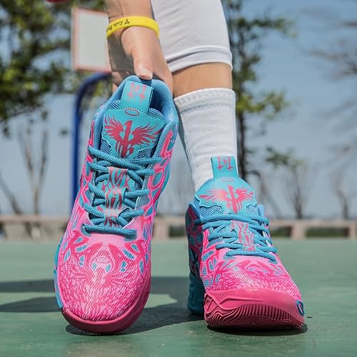 DEUTEBOLN Kids Basketball Shoes for Boys and Girls High-top Non-Slip Youth Sneakers Pink Size 6