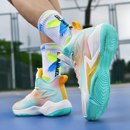 Women's Men's Basketball Shoes Sneakers Fashion Volleyball Breathable Comfortable Non Slip Lace Up Sport Outdoor Training Shoe Unisex Adult Green Size 9