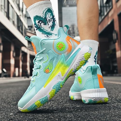 Womens Mens Basketball Shoes Lightweight Fashion Breathable Comfortable Non Slip Sport Indoor Outdoor Sneakers for Unisex Green Size 8