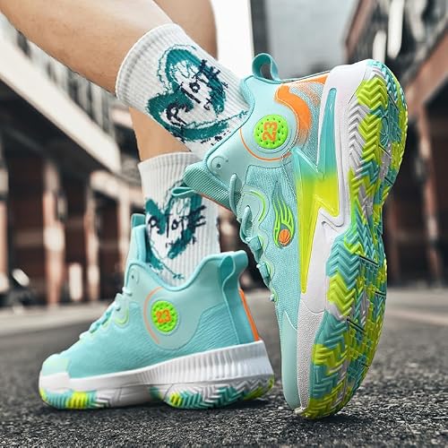 Womens Mens Basketball Shoes Lightweight Fashion Breathable Comfortable Non Slip Sport Indoor Outdoor Sneakers for Unisex Green Size 8