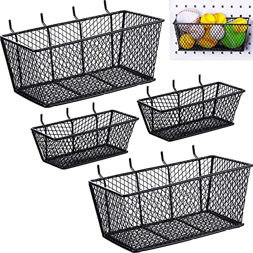 Sieral 4 Pcs Black Pegboard Baskets Metal Wire Shelf Baskets Peg Board Organizer Accessories Wall Mount Organizer Attachments for Garage Workbench Various Tool Accessories, 2 Sizes (Small, Large)