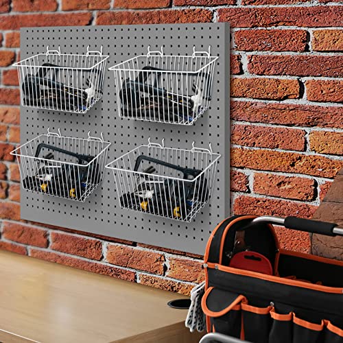 Sieral 4 Pack Pegboard Baskets, Pegboard Hooks Assortment Various Tools Storage, Pegboard Parts Storage System Peg Board Workbench Metal Wire Shelves for Organizing Hardware Attachments
