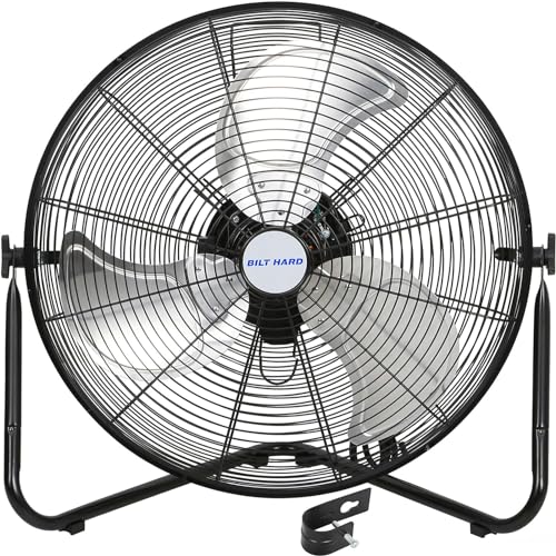 BILT HARD 4650 CFM 20" High Velocity Floor Fan, 3-Speed Heavy Duty Metal Fan with Wall-Mounting System, Industrial Shop Fan for Commercial, Garage, and Greenhouse