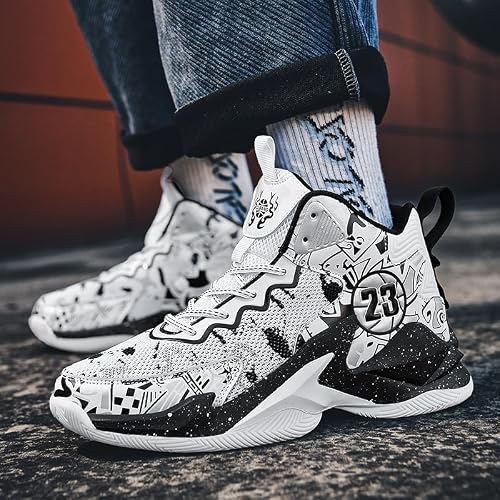 Jevaloo Boy's Basketball Shoes Lightweight Fashion Sneakers White Black