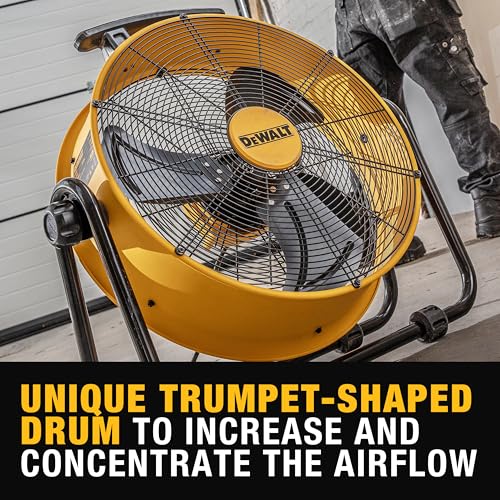 DEWALT 20 Inch Floor Fan, 180° Adjustable Tilting Drum Fan DXF2042