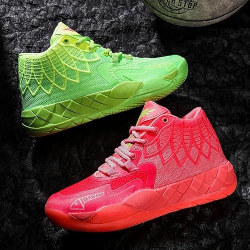 IGZBIBG Men's Knitted Mesh Breathable Mid-Top Basketball Shoes with Round Toe, Non-Slip and Lightweight Lace-Up Casual Sports Shoes Suitable for Walking, Running and Daily Travel (8.5,Two-Color)