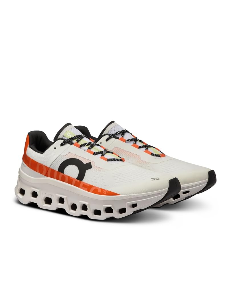 On Men's Cloudmonster Sneakers, Undyed - White | Flame, 13 Medium US