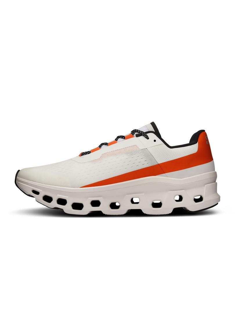 On Men's Cloudmonster Sneakers, Undyed - White | Flame, 13 Medium US