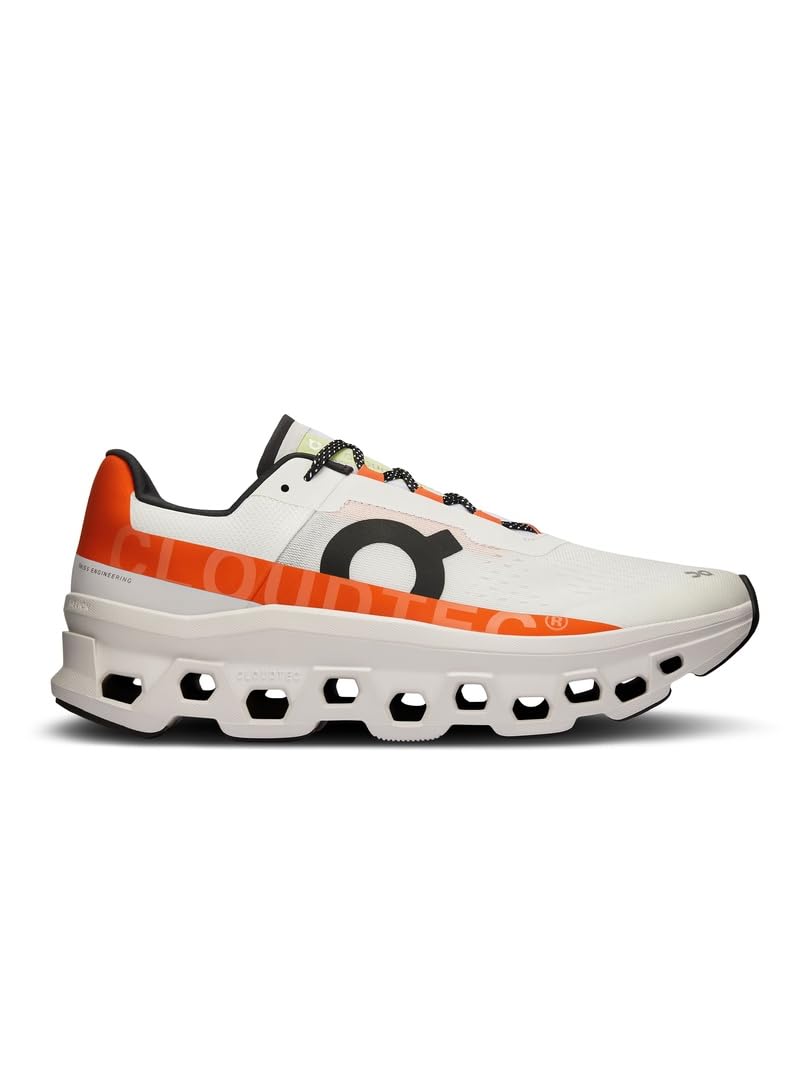 On Men's Cloudmonster Sneakers, Undyed - White | Flame, 13 Medium US