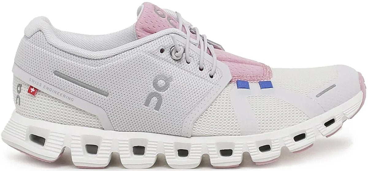 On Women's Cloud 5 Push Sneakers, Ivory/Blossom, 6 Medium US