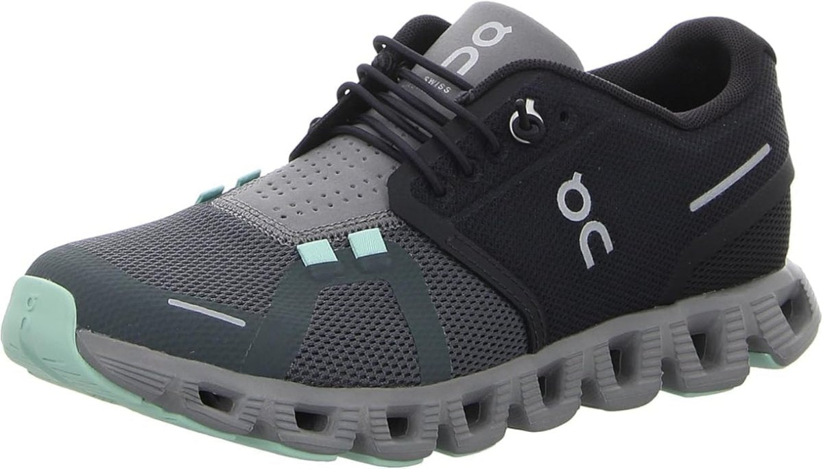On Women's Cloud 5 Sneakers, Black/Lead, 5 Medium US