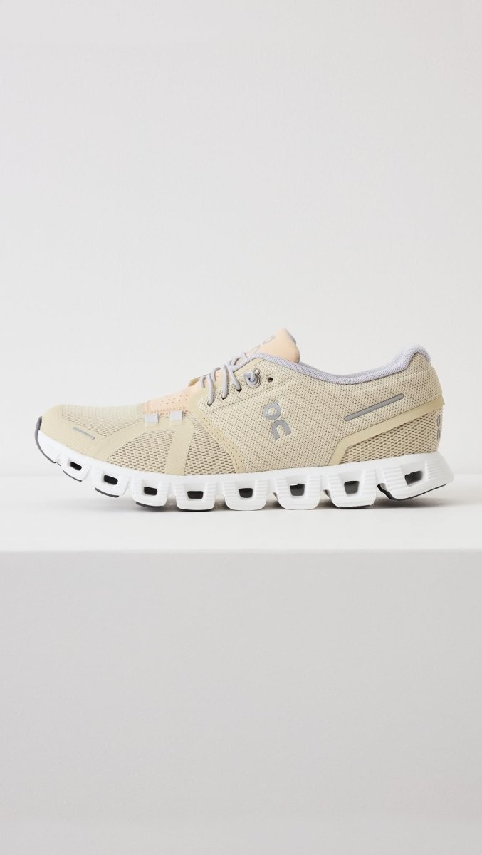On Women's Cloud 5 Sneakers, Haze | Sand, Tan, Off White, 6 Medium US