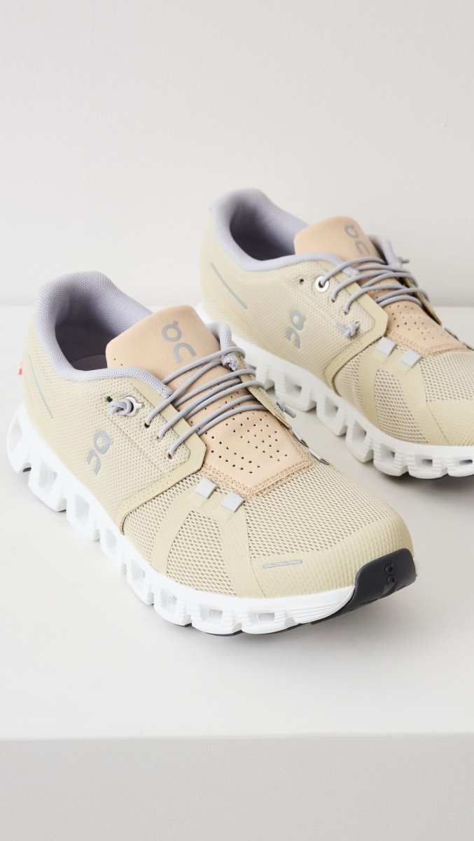 On Women's Cloud 5 Sneakers, Haze | Sand, Tan, Off White, 6 Medium US