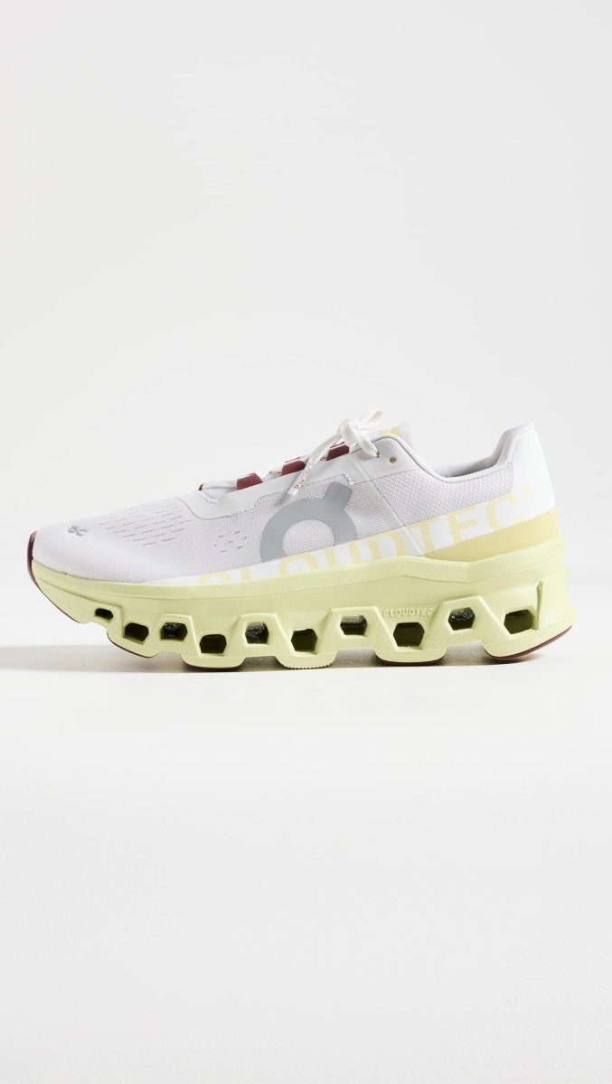 On Women's Cloudmonster Sneakers, Frost | Acacia, White, Yellow, 7.5 Medium US