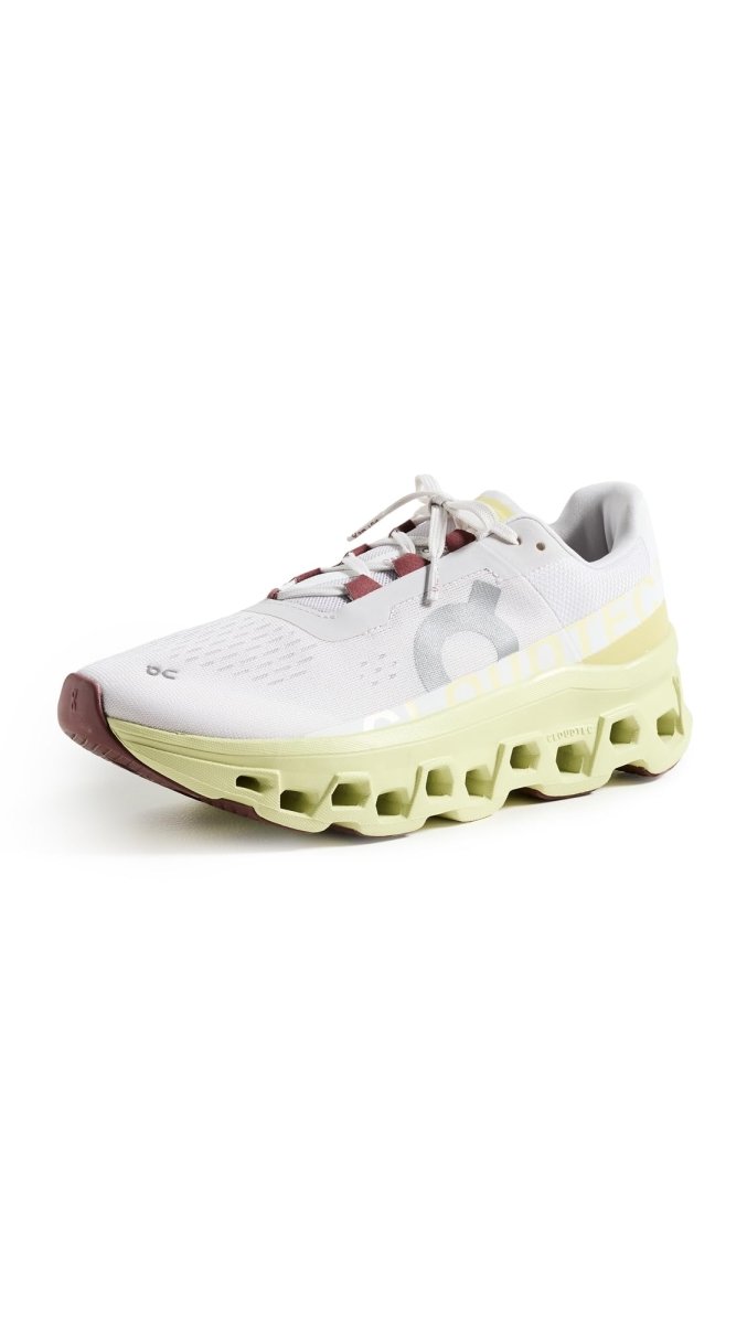 On Women's Cloudmonster Sneakers, Frost | Acacia, White, Yellow, 7.5 Medium US