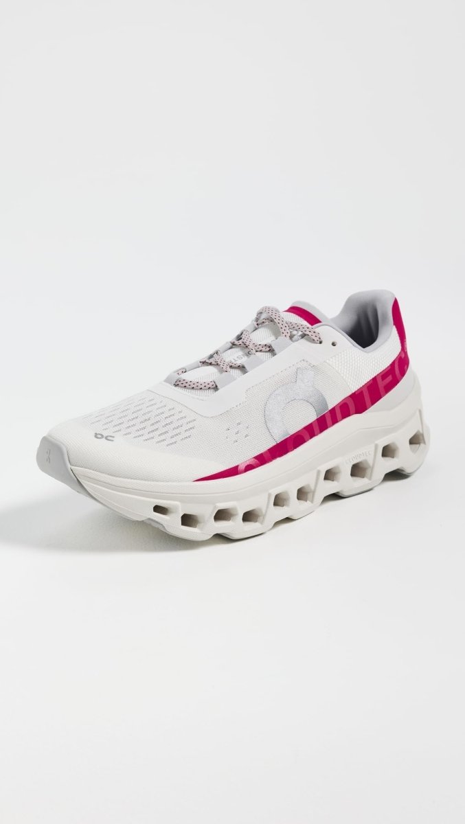 On Women's Cloudmonster Sneakers, Ivory/Grenadine, 8 Medium US