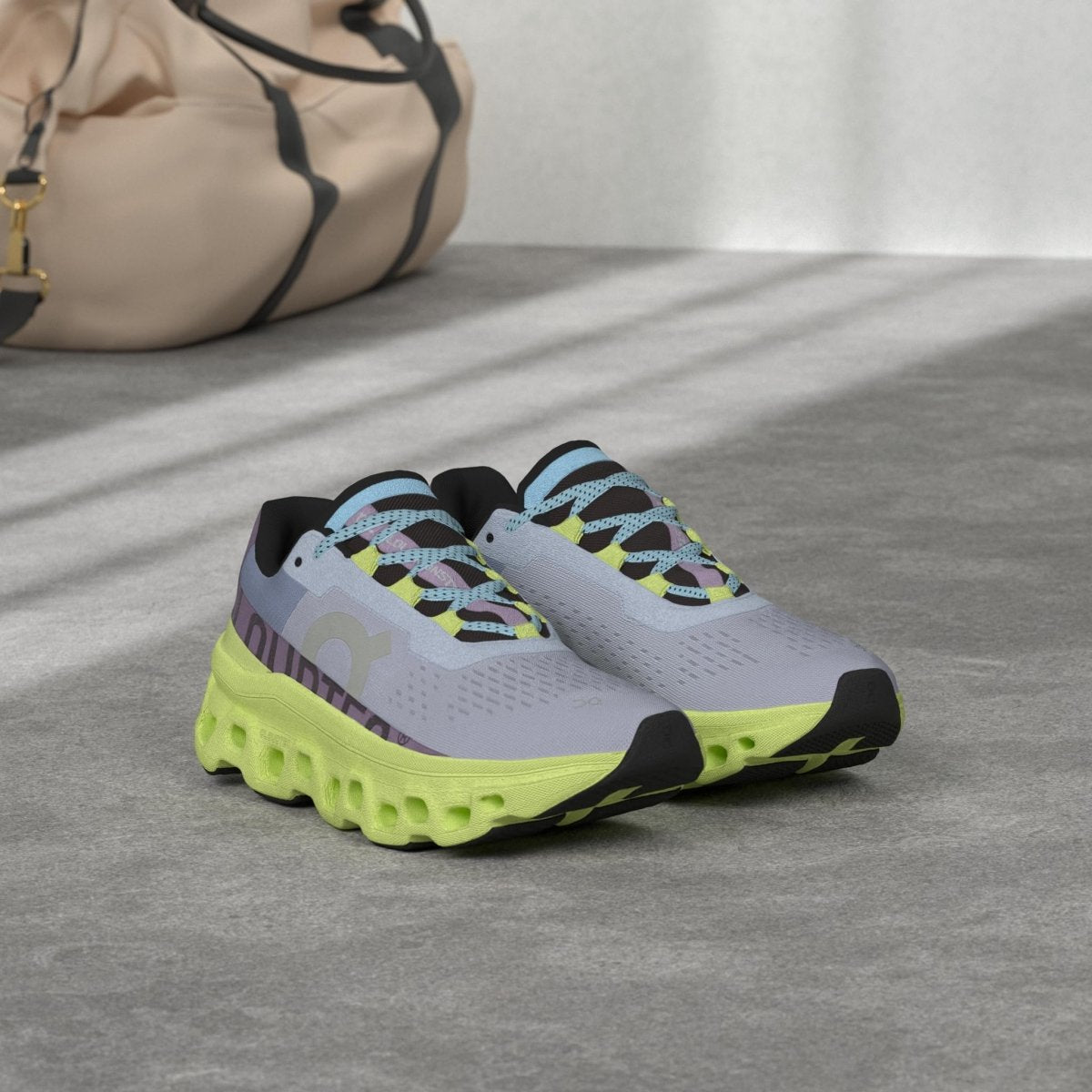 On Women's Cloudmonster Sneakers, Nimbus/Hay, Blue, Green, 7.5 Medium US